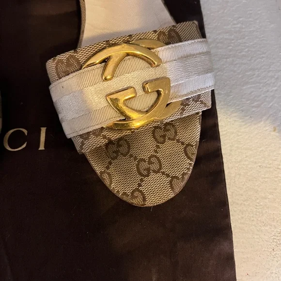 Gucci Women's Brown and Gold Slide Sandals